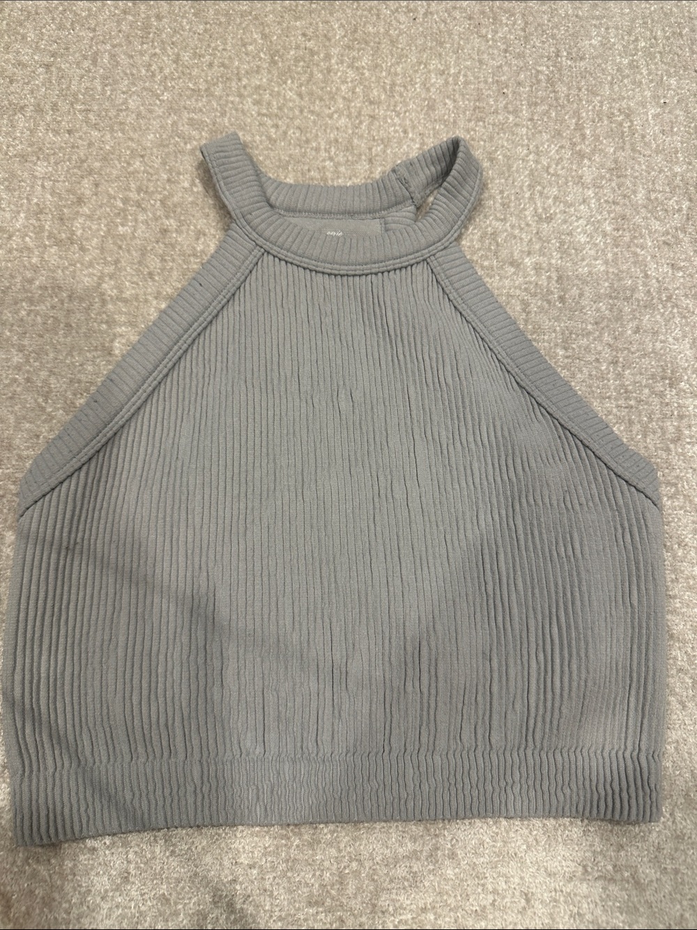 aerie Ribbed High Neck Crop Top — Light Gray